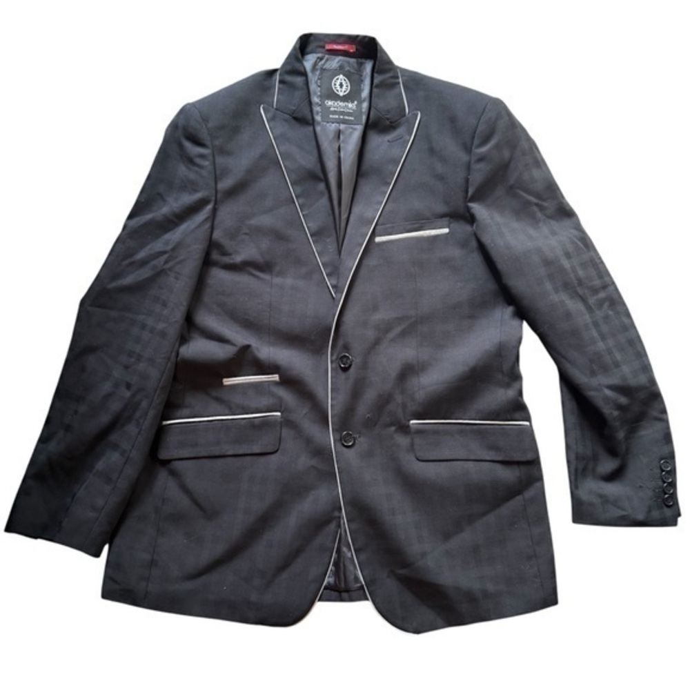Men's Akademiks Black plaid Blazer with White Trim
